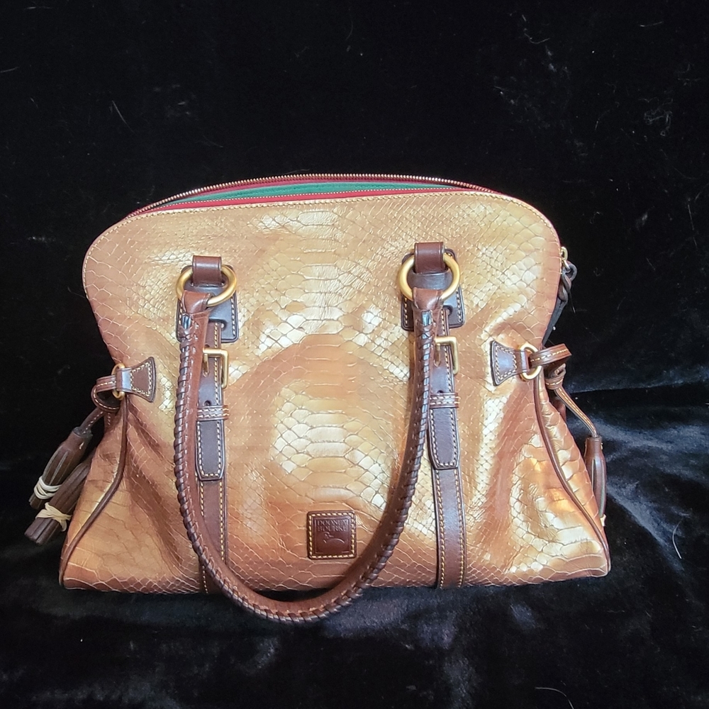 Dooney & Burke Pearly Python Embossed Leather Domed Buckled Satchel